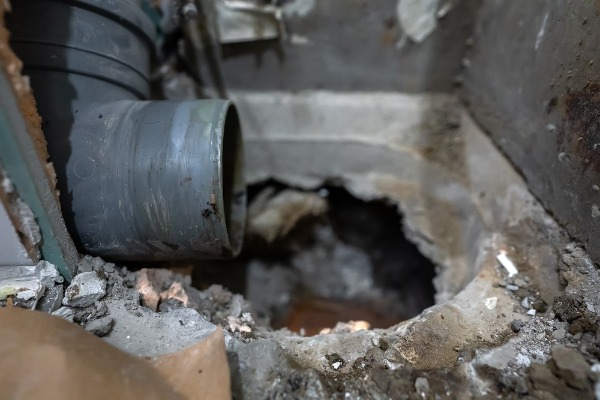 disconnected underground sewer pipe